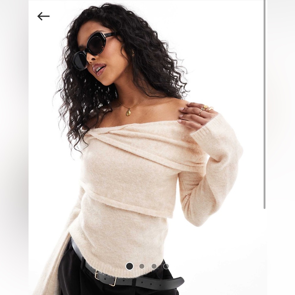 Elegant Beige Off the Shoulder Women's Sweater